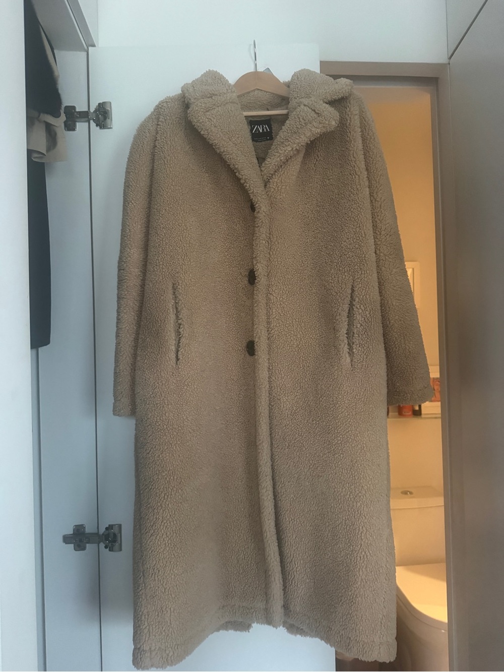 Zara Beige Teddy Longline Coat